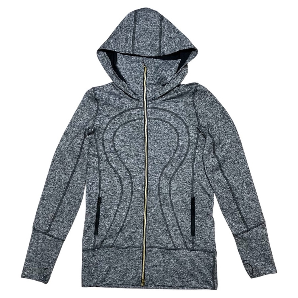 Lululemon Wm’s Stride Hoodie Long Jacket II In Heathered Black & Gray Sz 6